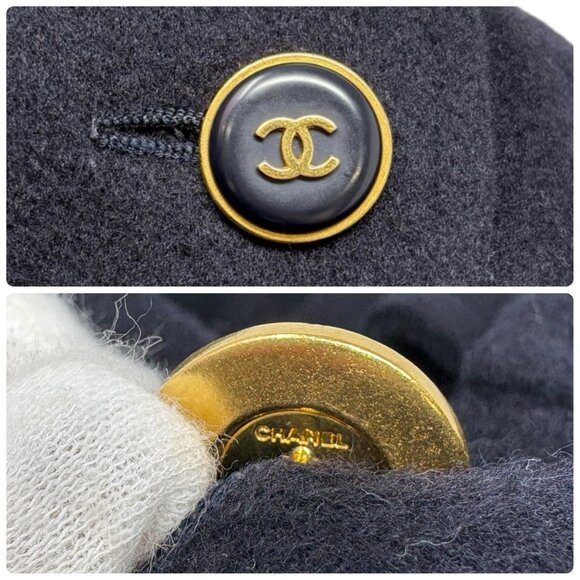 CHANEL Vinatage 95A CC Logo Button Coat Jacket #38 Cashmere Dark Blue [106350] - Picture 11 of 12